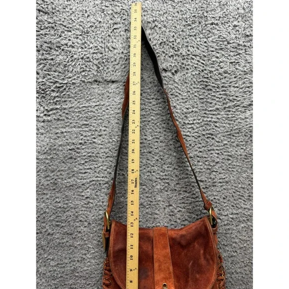 Vintage Coach Authentic Suede Braided Flap Shoulder Bag Rust Brown G3S-9486 - Picture 12 of 14
